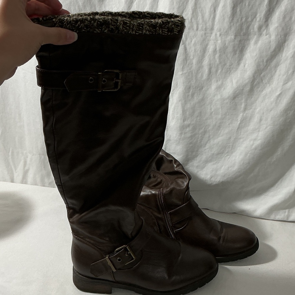Journee Collection Dark Brown Over-the-Knee Buckle Boots